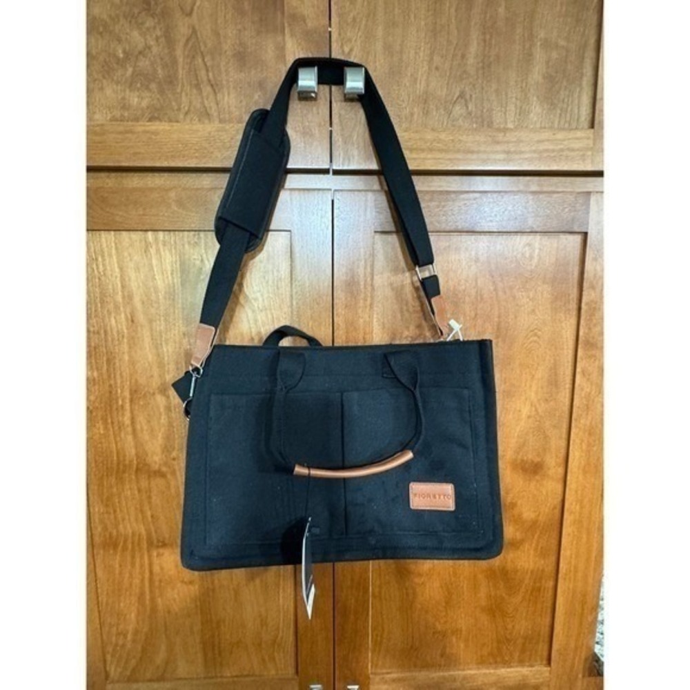 Fioretto Black Canvas Tote Handbag Messenger Briefcase Crossbody Bag NWT Duffle